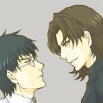  black_eyes black_hair brown_eyes brown_hair fate/stay_night fate_(series) glasses kotomine_kirei kuzuki_souichirou lowres multiple_boys spira 