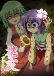  blouse closed_eyes cover cover_page dress eyes_closed flower hair_ornament hieda_no_akyuu japanese_clothes kazami_yuuka kousei_(public_planet) multiple_girls plaid plaid_dress plaid_vest scared shaded_face short_hair sunflower sweat touhou translated translation_request 