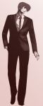  formal full_body hand_in_pocket king_of_fighters male monochrome necktie pompadour solo steward_b suit yagami_iori 