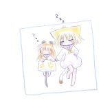  akari_(mad) animal_ears blonde_hair blush brown_hair cat_ears cat_tail hand_holding holding_hands long_hair lying mad_(kusakabe) mouse_ears mouse_tail multiple_girls naju_(mad) on_back original short_hair simple_background sleeping tail white_background 