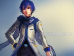  blue_eyes blue_hair headset kaito kaito_(vocaloid3) male scarf solo vocaloid yamakawa_(sato) 
