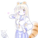  animal_ears blush breasts brown_eyes fox_ears fox_tail leaf leaf_on_head long_hair looking_at_viewer mad_(kusakabe) midori_(mad) multiple_girls original pappa_(mad) raccoon_ears raccoon_tail short_hair simple_background smile tail white_background 