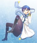  blue_eyes blue_hair boots coat headset kaito kaito_(vocaloid3) kikuchi_mataha looking_at_viewer male open_mouth scarf smile solo sparkle vocaloid 