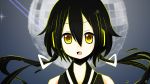  bare_shoulders black_hair bust detached_hair disco_ball hair_ornament headset highres long_hair luo_tianyi minco mori_disco_(vocalid) open_mouth solo vocaloid yellow_eyes 