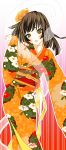  absurdres bakemonogatari brown_eyes brown_hair highres japanese_clothes kimono monogatari_(series) new_year sengoku_nadeko snake solo 