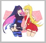  :q blonde_hair long_hair multicolored_hair multiple_girls panties panty_&amp;_stocking_with_garterbelt panty_(psg) panty_pull smile soul4444 spot_color stocking_(psg) striped striped_legwear thigh-highs thighhighs tongue two-tone_hair underwear 