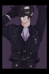  arms_up black_hair colored_eyelashes cravat formal gloves green_eyes heterochromia male mask okmr purple_background red_eyes smile solo suit tales_of_(series) tales_of_xillia tales_of_xillia_2 victor_(tales_of_xillia_2) 