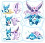  &gt;:3 :3 :o blue_eyes blush book bukoya closed_eyes drooling espeon flower glaceon hair_flower hair_ornament heart no_humans on_head open_mouth pancake pokemon pokemon_(creature) sitting sleeping smile tail translation_request violet_eyes z 