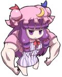  biceps bow chibi crescent dress hair_bow hat long_hair muscle oversize_forearms patchouli_knowledge purple_eyes purple_hair solo teruki touhou vertical_stripes violet_eyes what 