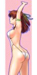  1girl anice_farm armpits arms_up ass brown_eyes brown_hair chouon_senshi_borgman highres kouda_tomohiro looking_back ponytail short_hair slingshot_swimsuit solo swimsuit 