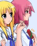  artist_request blonde_hair blush gift hand_holding hiroto211 holding_hands long_hair miyanaga_teru multiple_girls oohoshi_awai red_hair redhead saki short_hair 