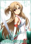 asuna_(sao) breastplate brown_eyes brown_hair detached_sleeves long_hair nori_tamago solo sword sword_art_online weapon yuuki_asuna 