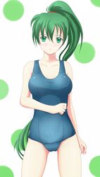  co-de fire_emblem fire_emblem:_rekka_no_ken green_eyes green_hair highres long_hair lyndis_(fire_emblem) ponytail school_swimsuit solo swimsuit 