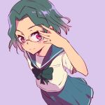  blush glasses green_hair saki school_uniform serafuku short_hair smile solo someya_mako tosiki 