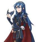  armor belt blue_eyes blue_hair cape fingerless_gloves fire_emblem fire_emblem:_kakusei gloves hazuki_(nyorosuke) long_hair lucina mask pantyhose solo spoilers sword tiara weapon 