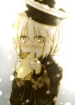  blush box coat covering_mouth gift gift_box hat kazetto looking_at_viewer lunasa_prismriver monochrome rough short_hair solo touhou winter_clothes 