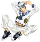  black_hair dixie_cup_hat higashikata_jousuke_(jojolion) icym jojo_no_kimyou_na_bouken jojolion sailor shoes sneakers solo 