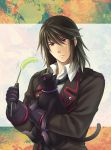  black_hair cat cattail expressionless formal gaias gloves highres juu_ya male plant red_eyes solo suit tales_of_(series) tales_of_xillia tales_of_xillia_2 