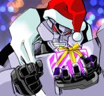  box christmas decepticon gift gift_box grin hat megatron no_pupils presenting red_eyes robot sack santa_hat smile solo transformers tsushima_naoto 
