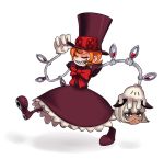    bob_cut bow cat_ears cigar dark_skin dress gloves grin hat mechanical_arms nadia_fortune orange_hair peacock_(skullgirls) purple_dress severed_head sharp_teeth skullgirls smile top_hat 