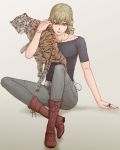  barnaby_brooks_jr blonde_hair boots glasses green_eyes highres jewelry ra-m ring solo tiger tiger_&amp;_bunny 