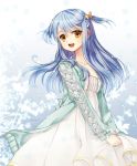 :d blue_hair blush bow collarbone dress hair_bow long_hair looking_at_viewer open_mouth original senri_(nazerine) smile solo two_side_up yellow_eyes 