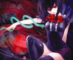  asymmetrical_wings black_hair black_legwear breasts dress houjuu_nue iseki_(kuroshura_no_tabiji) red_eyes short_hair short_sleeves smile snake solo thigh-highs thighhighs touhou wings 