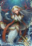  crown emi lamia monster_girl original pointy_ears polearm red_eyes silver_hair snake trident underwater weapon 