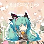  bondson chibi closed_eyes eyes_closed green_hair hatsune_miku headphones long_hair odds_&amp;_ends_(vocaloid) pantyhose project_diva_f robot sitting skirt solo title_drop twintails very_long_hair vocaloid 