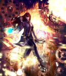  absurdres blue_eyes boots brown_hair cog highres jacket legwear_under_shorts long_hair makise_kurisu necktie pantyhose shorts solo steins;gate xiezhuyu 