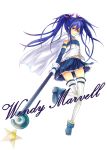  blue_hair character_name cosplay fairy_tail highres long_hair looking_back magical_girl mahou_shoujo_madoka_magica miki_sayaka miki_sayaka_(cosplay) rozy skirt solo thigh-highs thighhighs twintails wendy_marvell yellow_eyes 