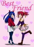  :d blue_hair bluesnowcat closed_eyes eyes_closed fairy_tail gloves hand_holding holding_hands multiple_girls open_mouth pantyhose red_hair redhead sheria_blendy skirt smile thigh-highs thighhighs twintails two_side_up wendy_marvell zettai_ryouiki 