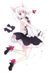  animal_ears bare_shoulders braid cat_ears cat_tail koto_(colorcube) looking_back original red_eyes ribbon simple_background solo tail tail_ribbon twin_braids white_background white_hair 
