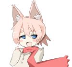  animal_ears blue_eyes blush_stickers coat copyright_request erimaki_(yonaoshi) eyebrows open_mouth pink_hair scarf short_hair simple_background sleeves_past_wrists solo thick_eyebrows white_background 
