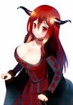  breasts choker cleavage demon_girl dress horns large_breasts looking_at_viewer maou_(maoyuu) maoyuu_maou_yuusha meito_(maze) red_eyes red_hair redhead simple_background smile solo white_background 