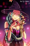  bail bare_shoulders blue_hair braid breasts cleavage facial_tattoo hat original single_braid smile snake solo star tattoo witch_hat yellow_eyes 
