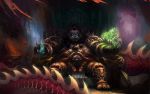  blue_eyes dragon glowing glowing_eyes highres hiro_(5796143) jewelry orb original panda pandaren sitting solo throne warcraft world_of_warcraft 