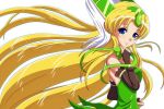  aokura_shou blonde_hair blue_eyes blush breasts bridal_gauntlets cleavage dress gloves helmet long_hair ribbon riesz seiken_densetsu seiken_densetsu_3 smile solo sparkle untied very_long_hair white_background winged_helmet 