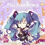 aqua_hair bondson boots chibi closed_eyes eyes_closed hatsune_miku headset kneeling long_hair necktie open_mouth skirt solo tell_your_world_(vocaloid) thigh-highs thigh_boots thighhighs title_drop twintails very_long_hair vocaloid 