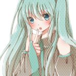  blue_eyes blush detached_sleeves finger_to_mouth hatsune_miku hiro_(hirohiro31) looking_at_viewer nail_polish open_mouth solo vocaloid 