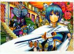  armor blue_eyes blue_hair butterfly cape colored_pencil_(medium) door dual_persona fence flower gloves hair_ornament hairclip magical_girl mahou_shoujo_madoka_magica mermaid miki_sayaka monster_girl nobita oktavia_von_seckendorff rose short_hair spoilers stairs sword traditional_media weapon witch&#039;s_labyrinth witch's_labyrinth witch_labyrinth 