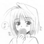  1girl arcueid_brunestud blush eating hamburger looking_at_viewer solo 