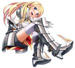  armor blonde_hair blue_eyes blush boots crossed_arms double_v eto gauntlets gloves long_hair looking_at_viewer open_mouth original skirt smile solo thigh-highs thighhighs v white_legwear 