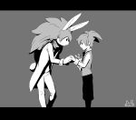  fei_rune inazuma_eleven_(series) inazuma_eleven_go inazuma_eleven_go_chrono_stone kousoku_toushi_robin letterboxed long_hair male mizuhara_aki monochrome plush_toy rabbit 