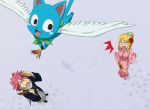  bluesnowcat fairy_tail hakama hanetsuki haori happy_(fairy_tail) japanese_clothes kimono lucy_heartfilia natsu_dragneel paddle smile sweatdrop wings 