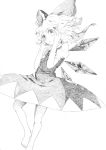  cirno hands_on_own_face harikona monochrome sketch solo touching_face touhou 