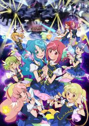  6+girls aida_orine akb0048 energy_sword frills galaxy hair_ornament highres ichijou_yuuka idol kanzaki_suzuko kirara_(akb0048) kishida_mimori light looking_at_viewer mecha motomiya_nagisa multiple_girls official_art planet science_fiction searchlight shinonome_kanata shinonome_sonata smile sono_chieri space space_craft star_(sky) sword uniform weapon yokomizo_makoto 