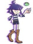  1girl a-ka boots gorillaz hair_over_eyes murdoc_niccals noodle_(gorillaz) purple_hair short_hair shorts smile solo 