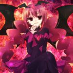  1girl :d bad_end_happy bad_end_precure bat_wings bodysuit clothed_navel crossed_legs dark_persona imari_yuka long_hair looking_at_viewer open_mouth pink_hair precure red_eyes sitting smile smile_precure! solo twintails wings 