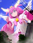  1girl cure_happy dress giantess head_wings hoshizora_miyuki long_hair magical_girl pink_eyes pink_hair precure princess_form_(smile_precure!) smile smile_precure! solo tiara tj-type1 twintails 